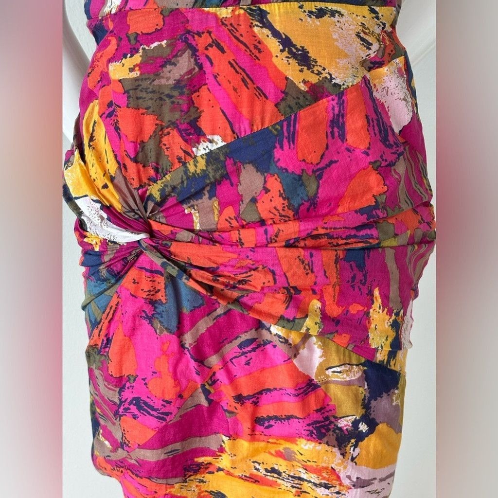 Diane von Furstenberg DVF Strapless Cotton Dress Bright Abstract Print Mini Dress Size S / US 4 / IT 40 - 3 Thumbnail