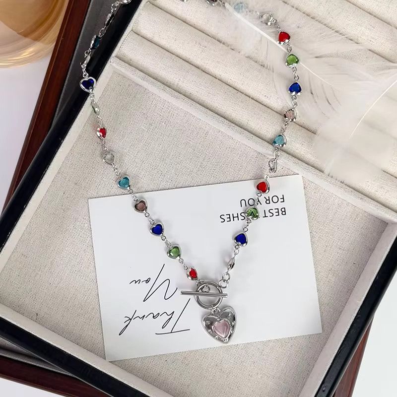 Jewelry Y2K Color Heart Zircon Pendant Necklace Size ONE SIZE - 4 Thumbnail
