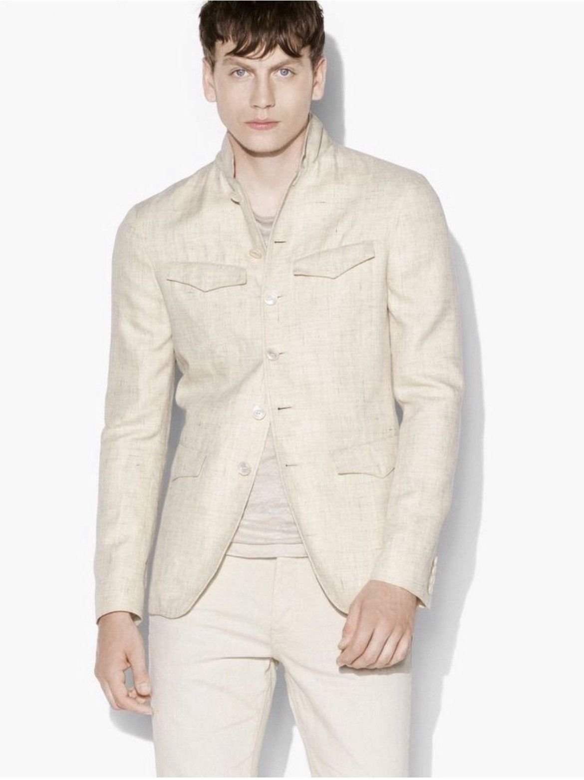 John Varvatos Linen Blend Button Front Jacket. Size 52 Size US L / EU 52-54 / 3 - 1 Thumbnail