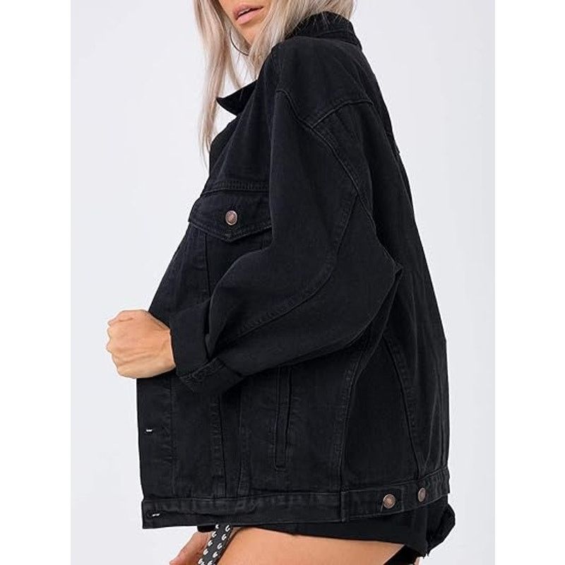 Other Justalwart Jean Jacket Women Oversized Black Denim Jacket Size L / US 10 / IT 46 - 4 Thumbnail