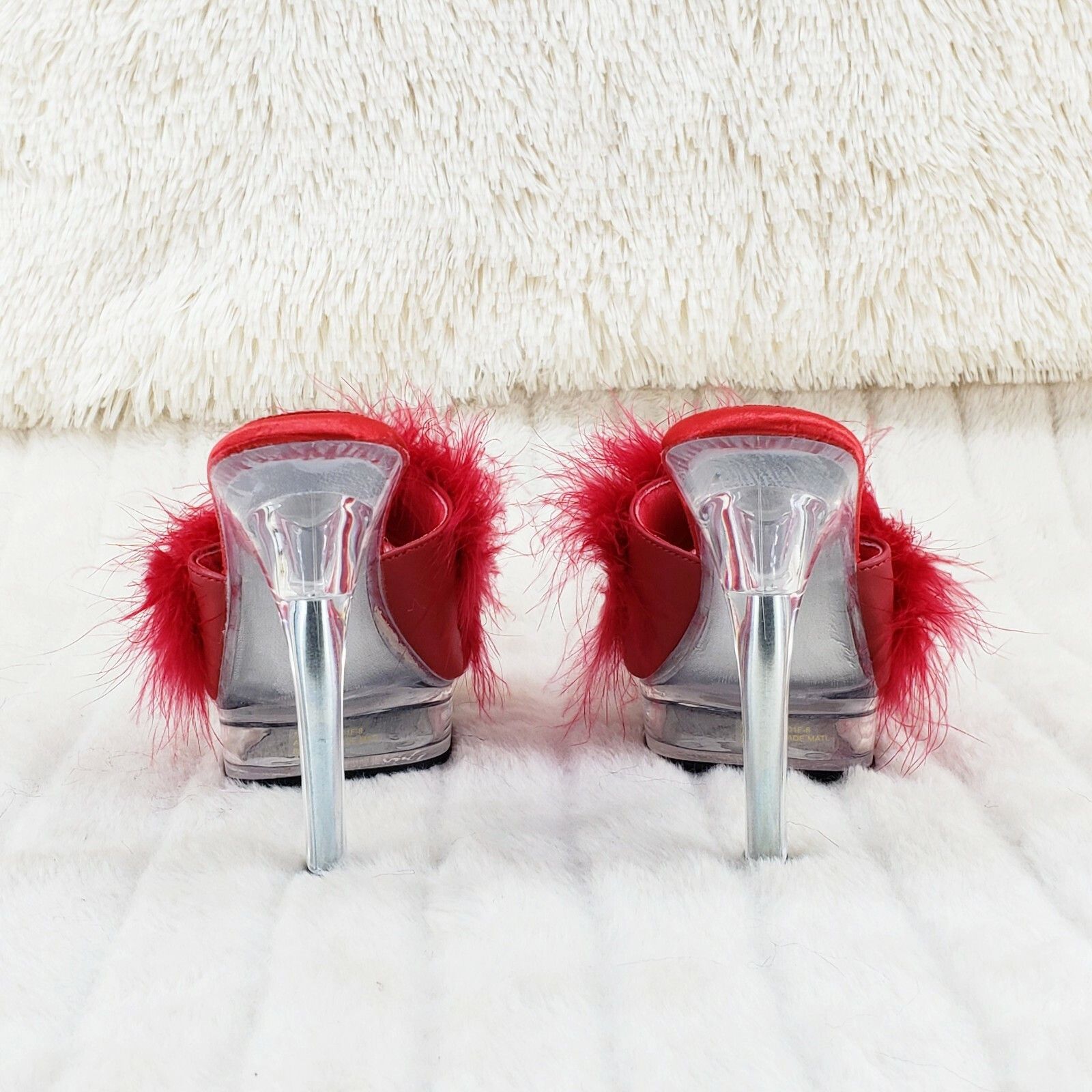 Majesty 501 Marabou Feather Slip On Platform Sandals 6 Stil