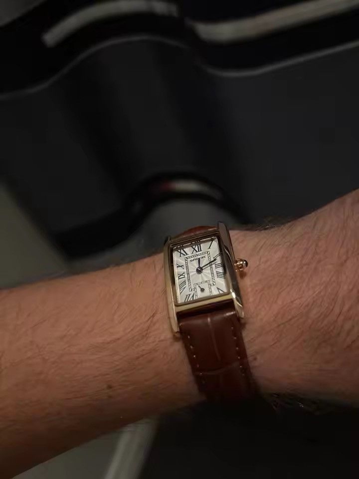 Jewelry RECTANGULAR Watch - Roman Numeral Dial - Embossed Leather Size ONE SIZE - 6 Thumbnail