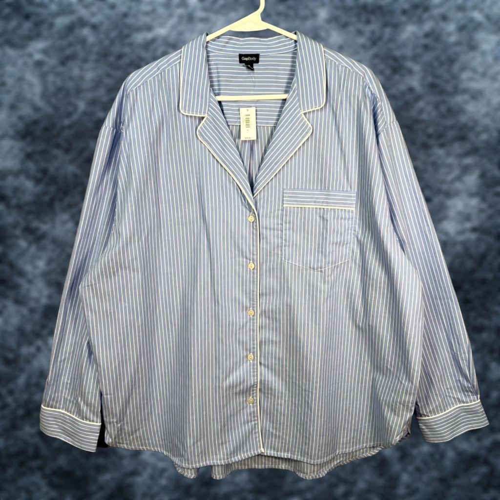 Gap GapBody Pajama Shirt Womens XL Blue White Striped 100% Cotton NEW! Size XL / US 12-14 / IT 48-50 - 1 Thumbnail