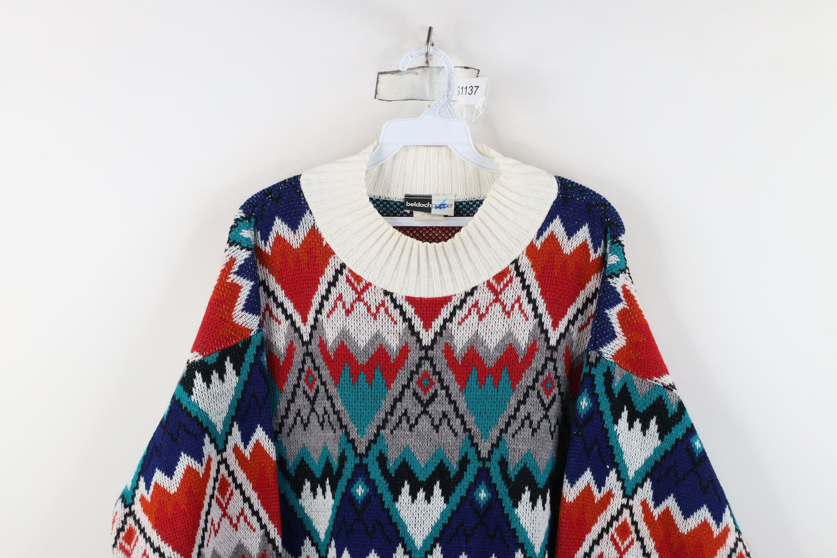 Vintage Vintage 90s Streetwear Fair Isle Knit Mock Neck Sweater USA Size L / US 10 / IT 46 - 2 Thumbnail