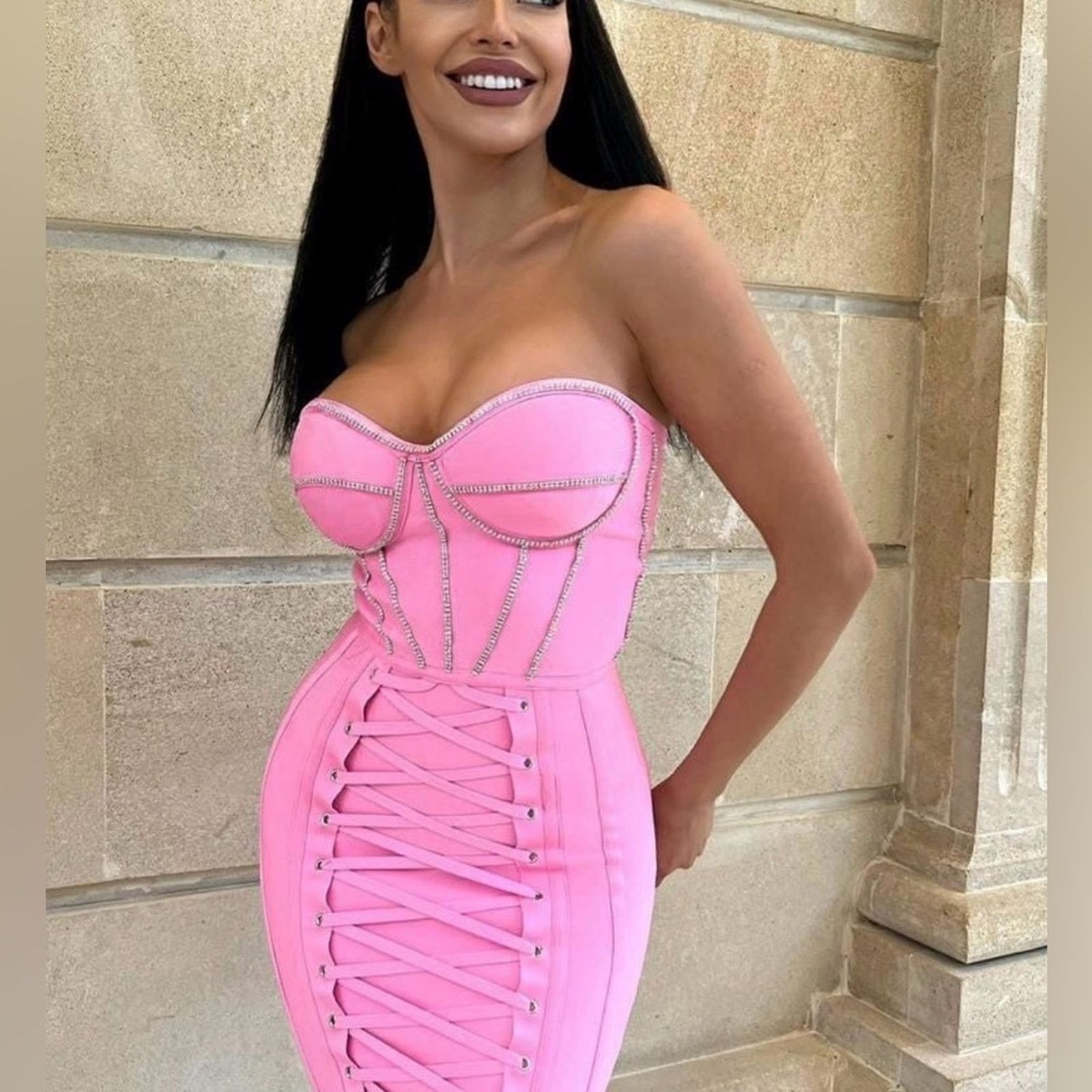 Other New Y2K Bodycon Pink Corset Style Summer Strapless Dress Size S / US 4 / IT 40 - 1 Thumbnail