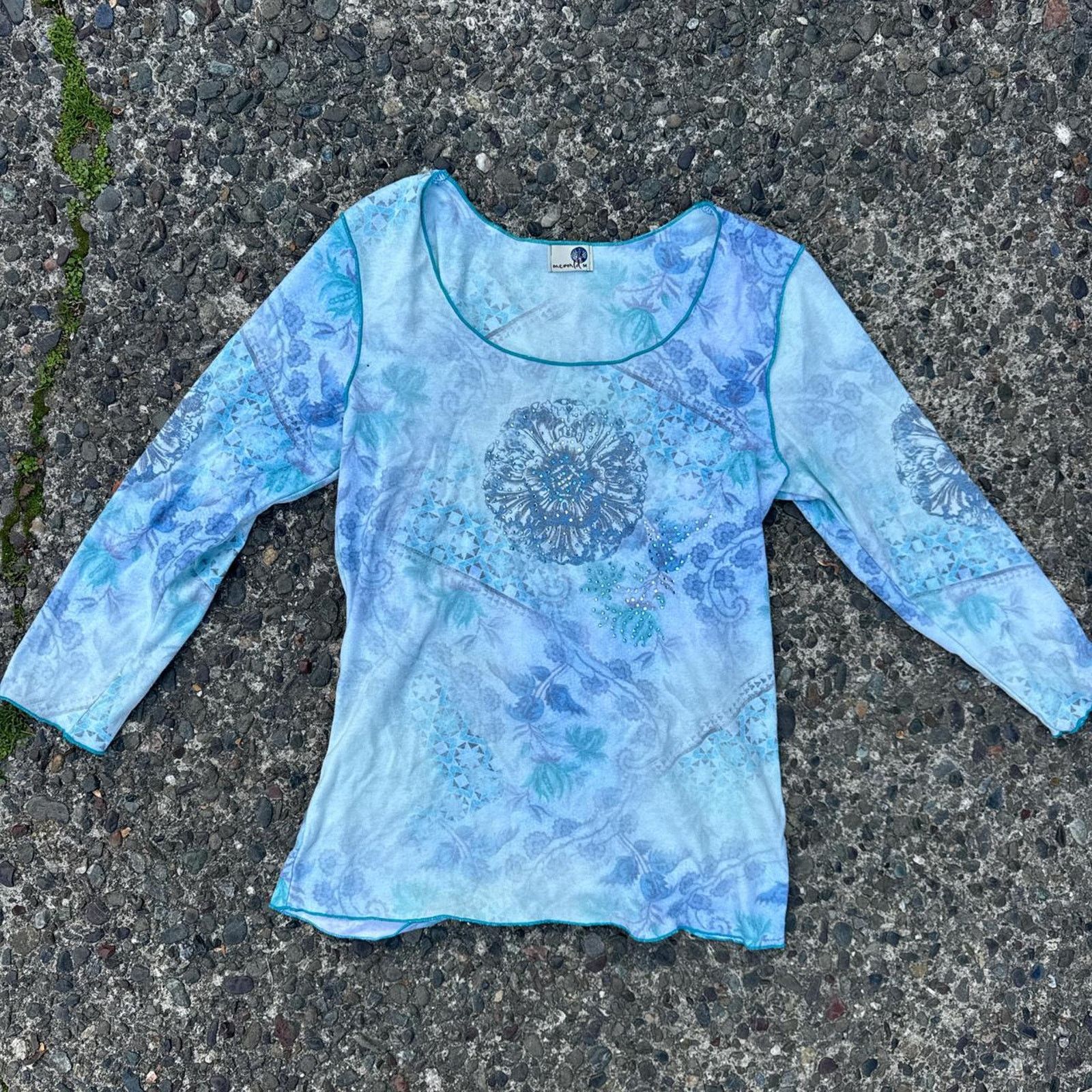 Vintage Y2K One World New Age Patterned Rhinestone Top – Size Medium Size M / US 6-8 / IT 42-44 - 1 Thumbnail