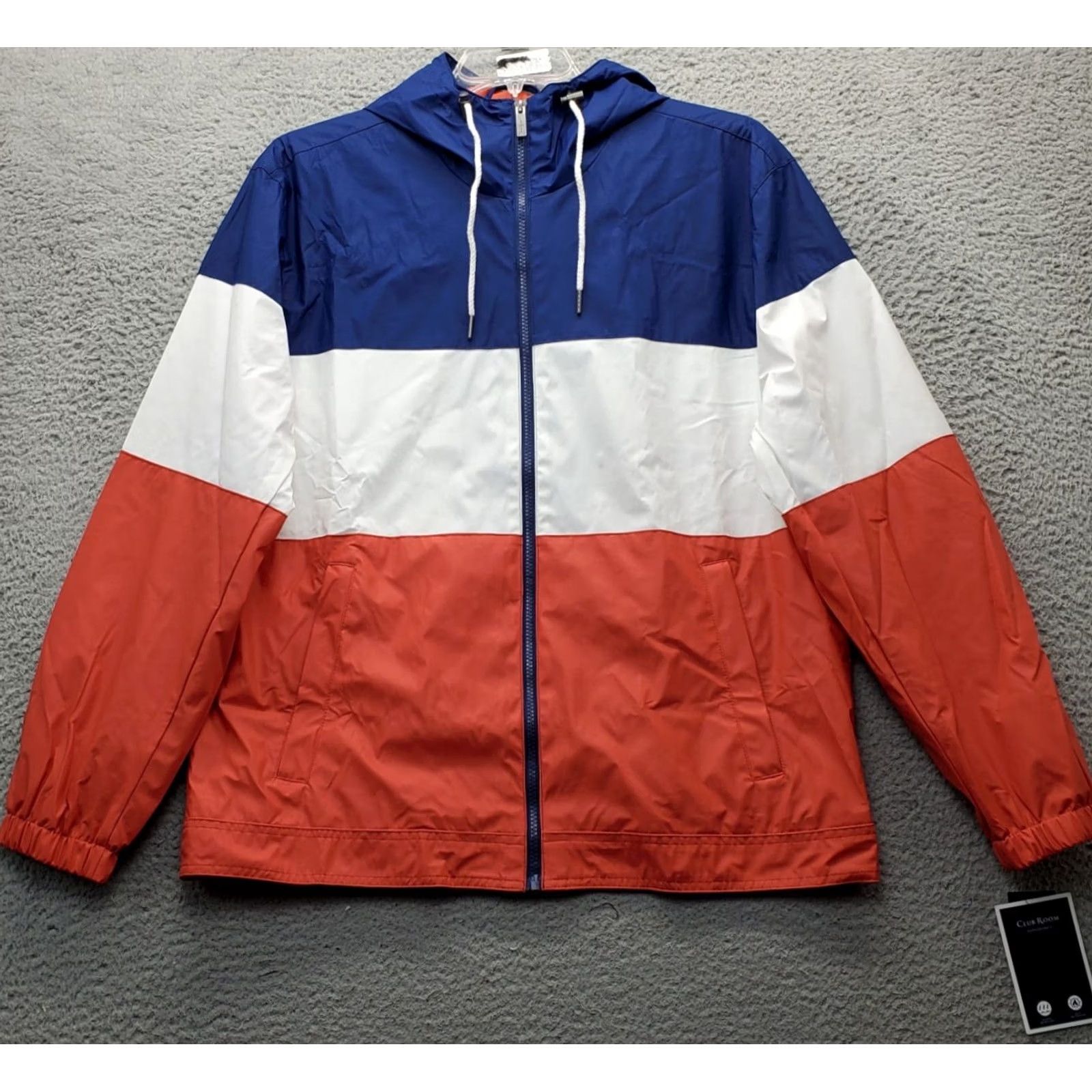 Club Room Club Room Rain Hoodie Mens L Multi Patriotic Colorblock Thermal Lined Zipper Size US L / EU 52-54 / 3 - 2 Thumbnail