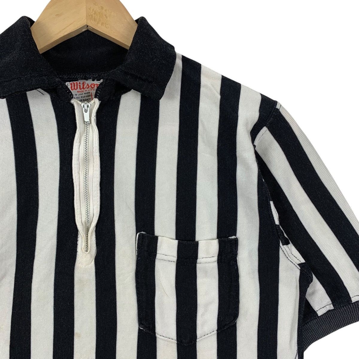 Wilson Vintage 60s WILSON USA Stripes Prisoner Half Zipper Tshirt Size US M / EU 48-50 / 2 - 3 Thumbnail