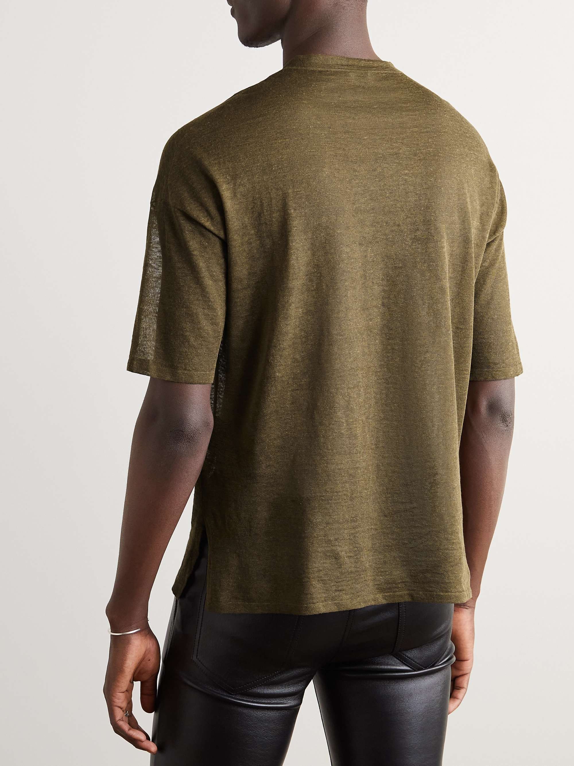Saint Laurent Paris o1s1wg110725 Top in Linen And Silk in Khaki Size US XL / EU 56 / 4 - 4 Thumbnail