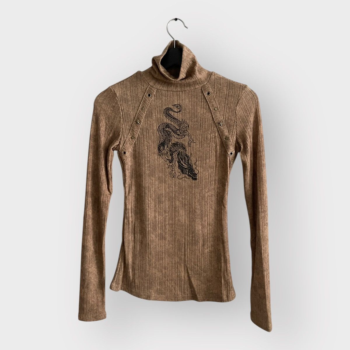Japanese Brand × Vintage STEAL! Y2K Japan Dragon Stars Turtle Neck LS Mesh Top Size M / US 6-8 / IT 42-44 - 1 Thumbnail