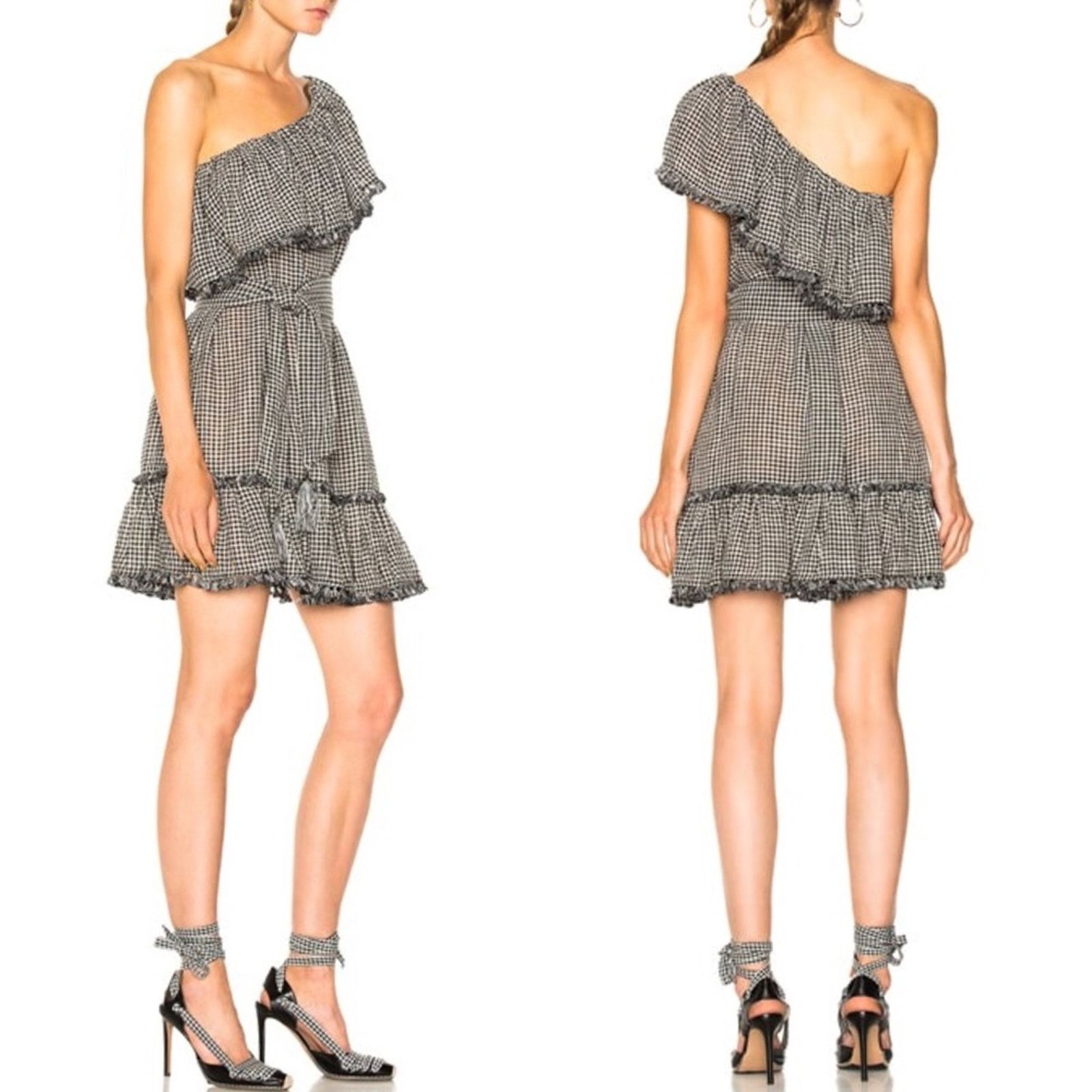 image of Zimmermann Paradiso One Shoulder Ruffle Mini Dress Us 4 in Black, Women's (Size Small)