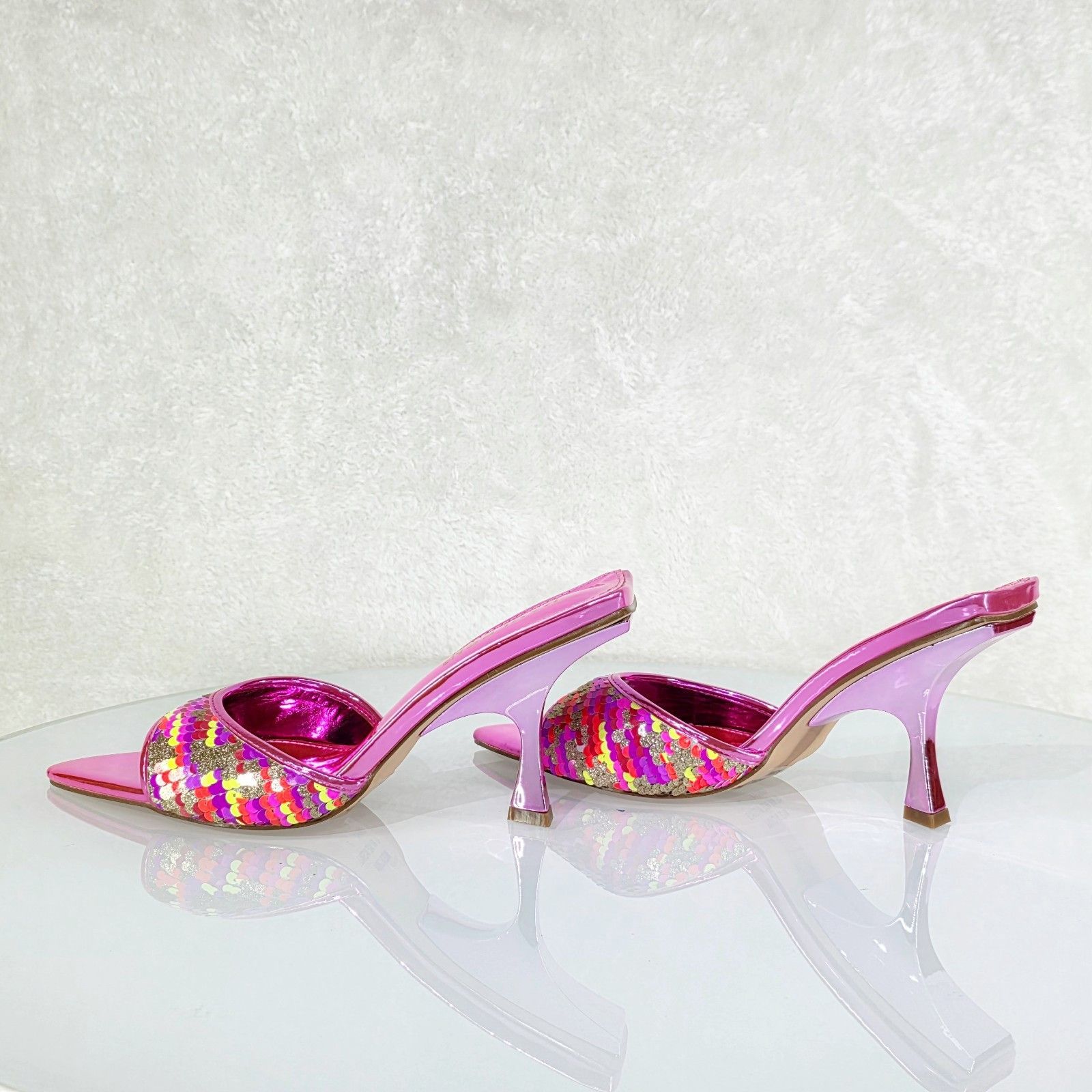 Other Festive Pink Sequin Slip On 2.5" Heel Casual Evening Party S Size US 6.5 / IT 36.5 - 2 Thumbnail