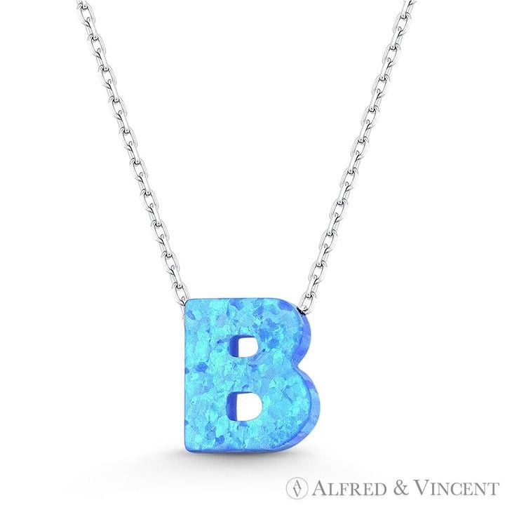 Other Blue Lab Opal Initial "B" Pendant Anchor Chain Necklace Size ONE SIZE - 1 Preview