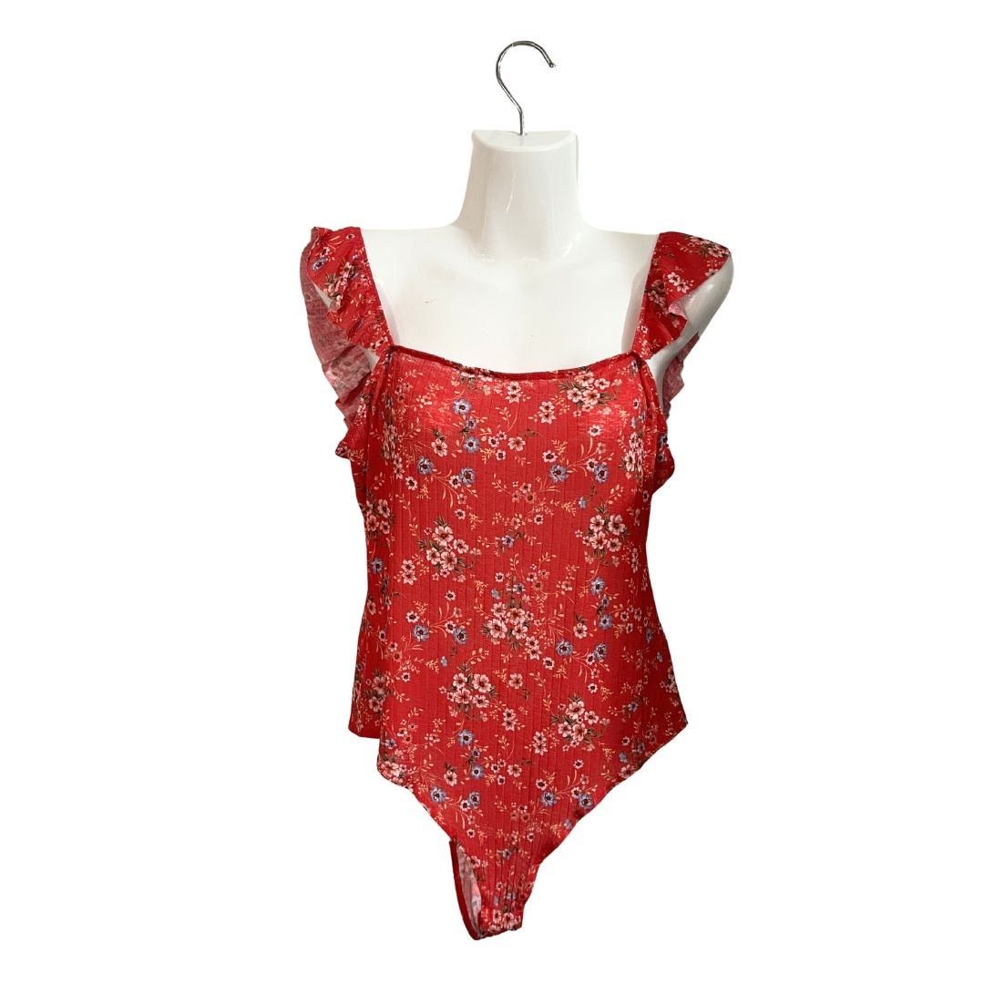 Other Socialite Floral Flutter Sleeves Ribbed Bodysuit Small Boho Size S / US 4 / IT 40 - 1 Thumbnail