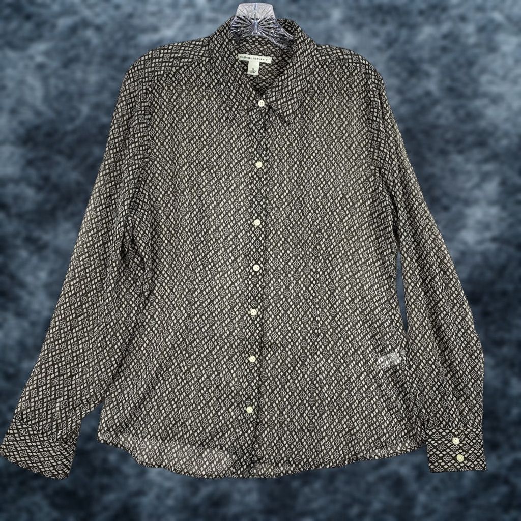 Banana Republic Banana Republic Top Womens 12 Brown Geometric Print Semi Sheer Long Sleeve Retro Size XL / US 12-14 / IT 48-50 - 1 Thumbnail