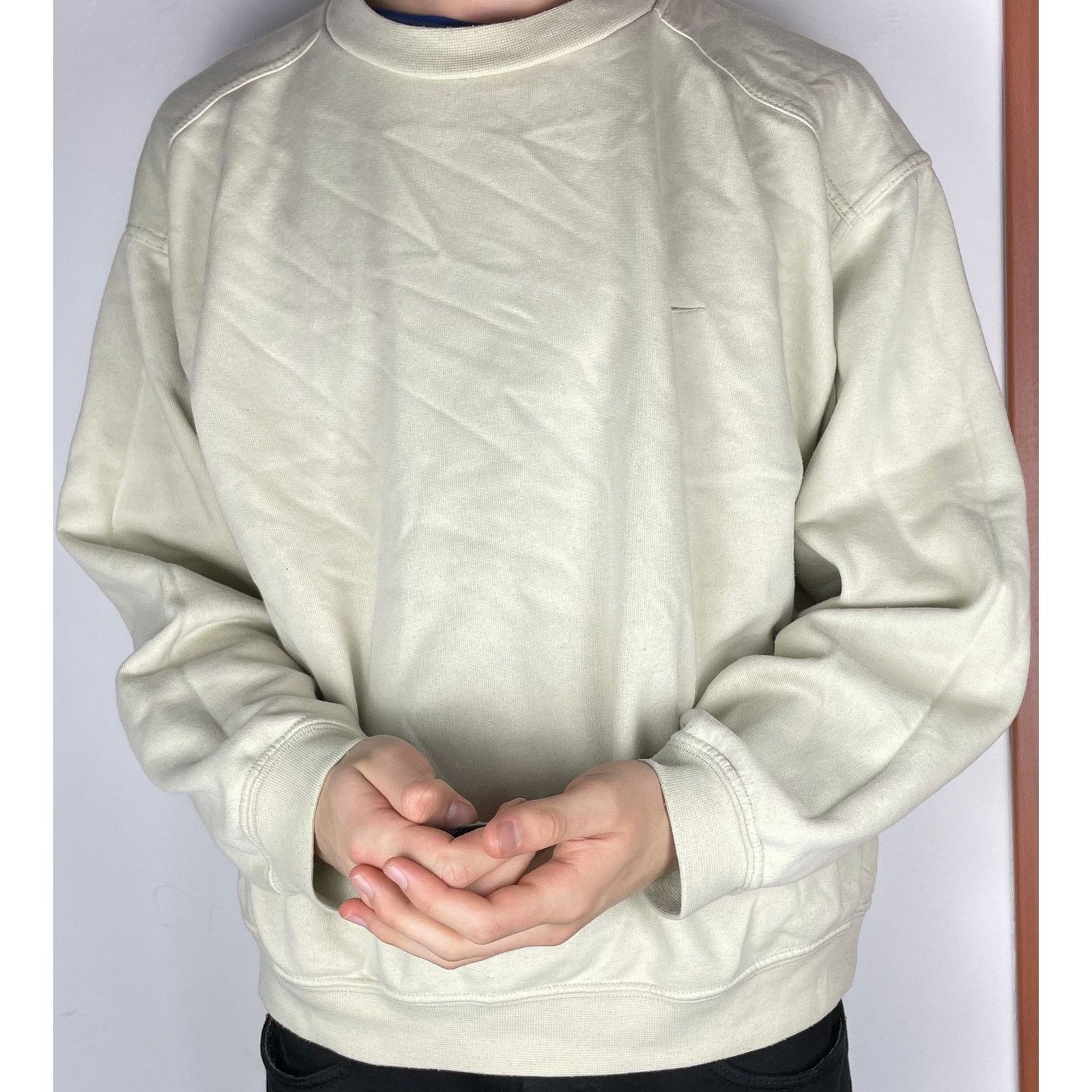 Nike × Vintage Nike Men Beige Cotton Blend Fleece Lined Swoosh Sweatshirt L Size US L / EU 52-54 / 3 - 2 Thumbnail