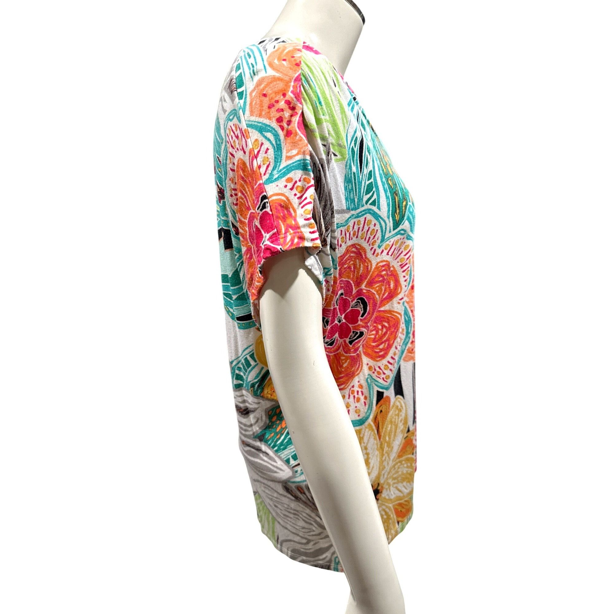 Chicos Chicos Short Sleeve Blouse Vibrant Multi Colored Floral Abst Size S / US 4 / IT 40 - 4 Thumbnail