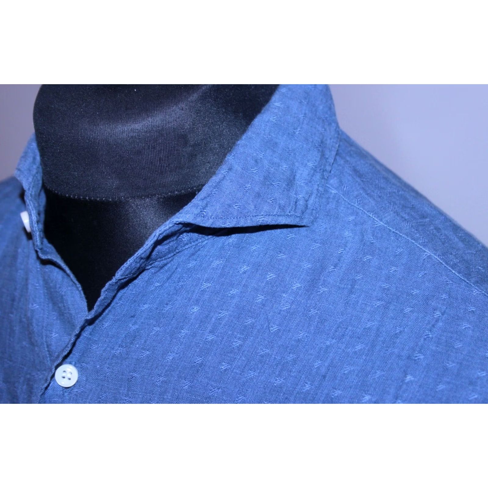 Vintage Boggi Milano formal shirt Mens Size L 100% linen Blue easy custom fit Size 42R - 3 Thumbnail