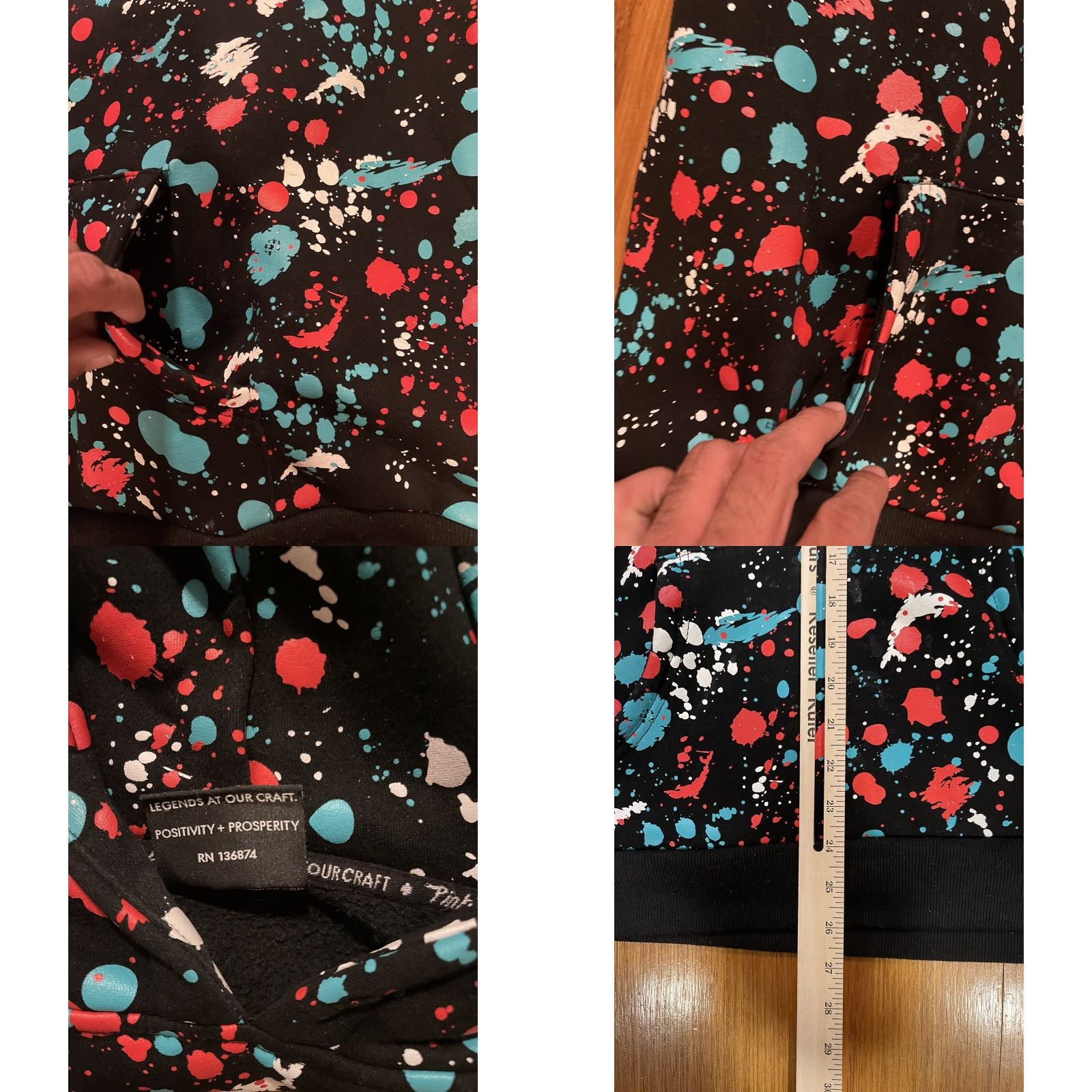 Pinko VINTAGE Pink Dolphin Splatter Hoodie XL Men Pullover Black Size US XL / EU 56 / 4 - 8 Thumbnail