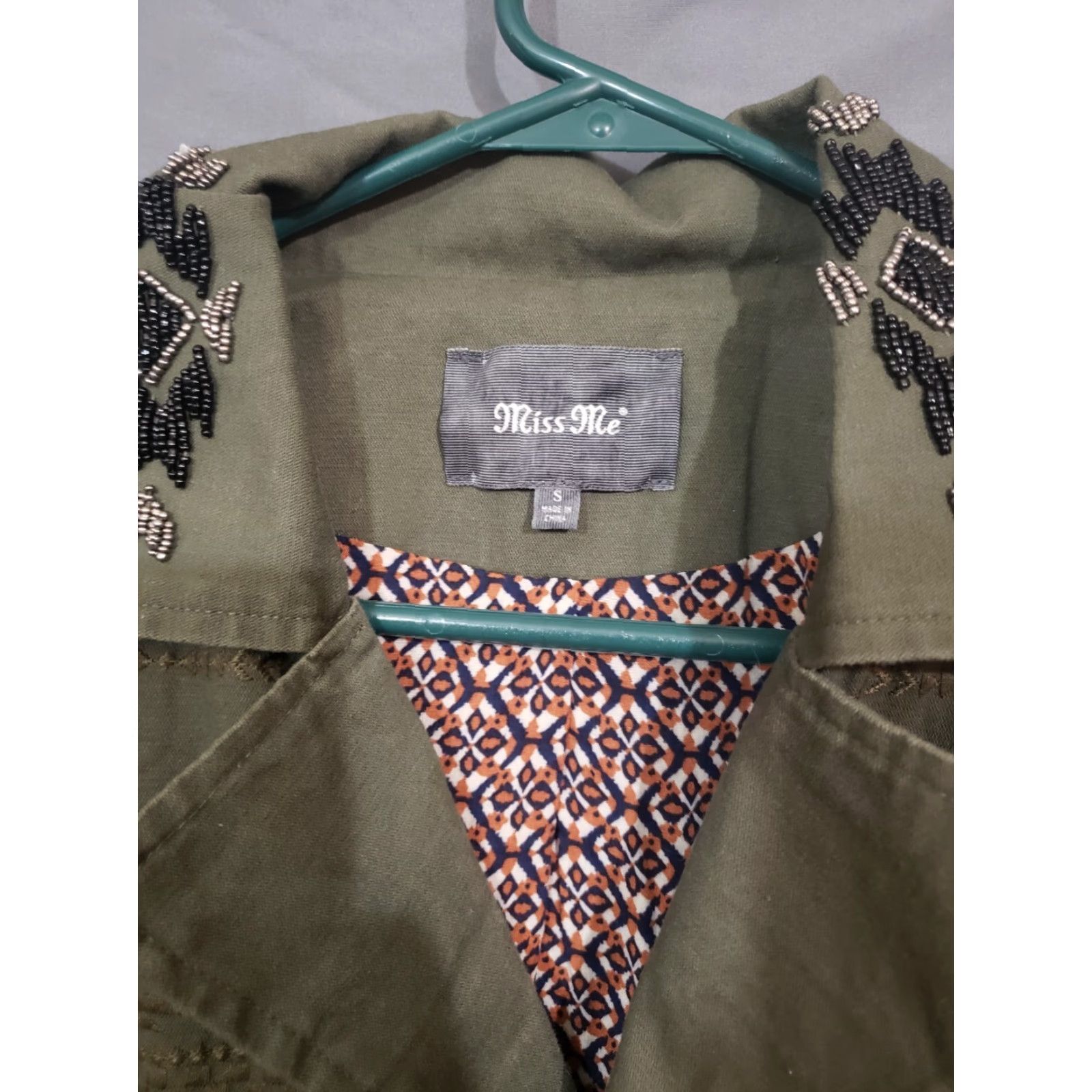 Miss Me Miss Me Army Green Beaded Collar Jacket Embellished Size S Button-Front Casual Womens Jacket Size S / US 4 / IT 40 - 7 Thumbnail