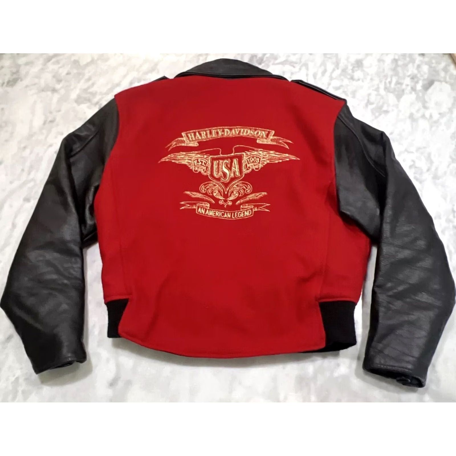 Harley Davidson Vintage Harley Davidson Jacket Womens Small Moto Black Red Gold Embroidery Wool Size S / US 4 / IT 40 - 2 Thumbnail