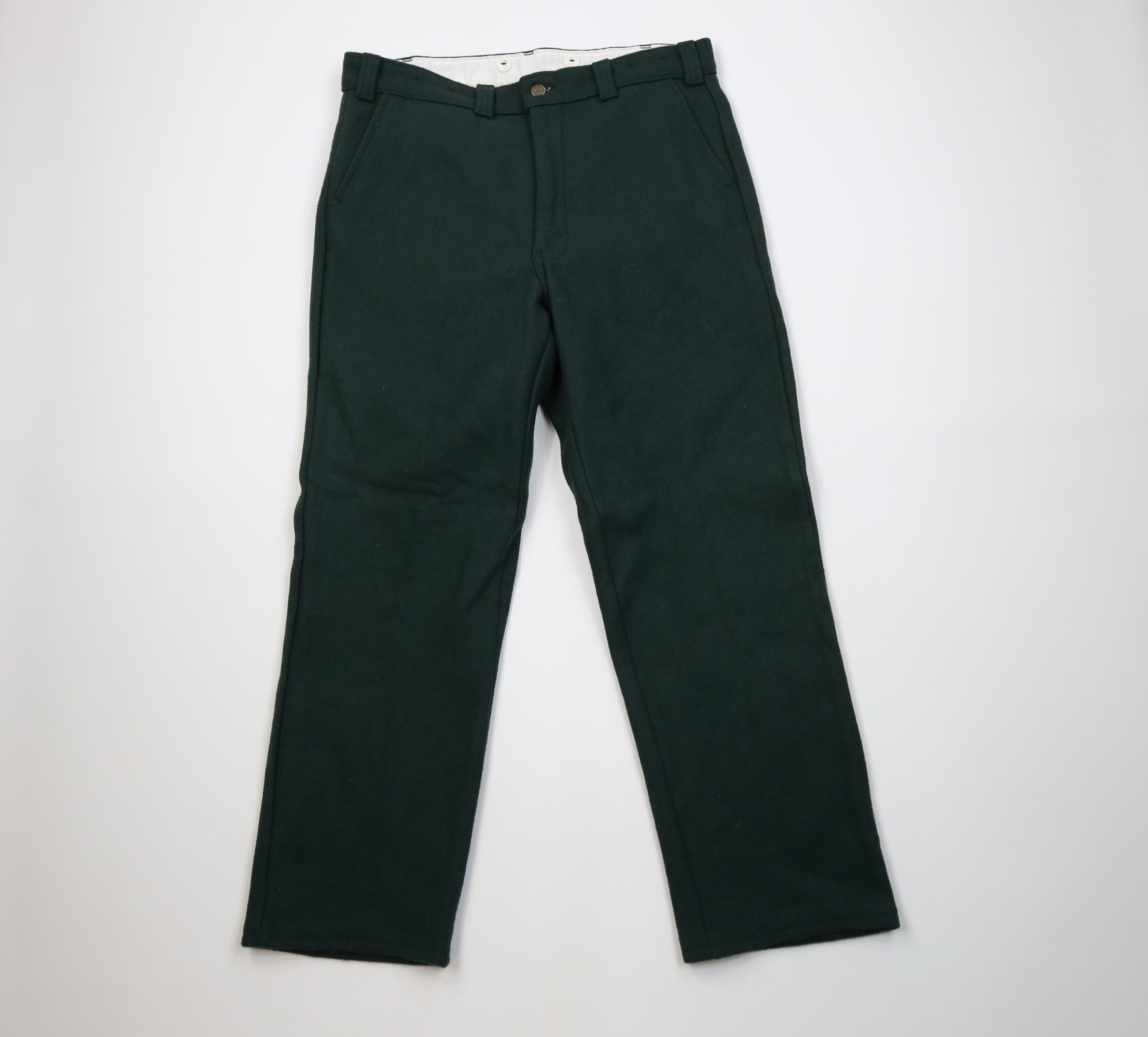 Vintage Vintage 90s Streetwear Wool Wide Leg Pants Hunter Green Size US 36 / EU 52 - 1 Thumbnail