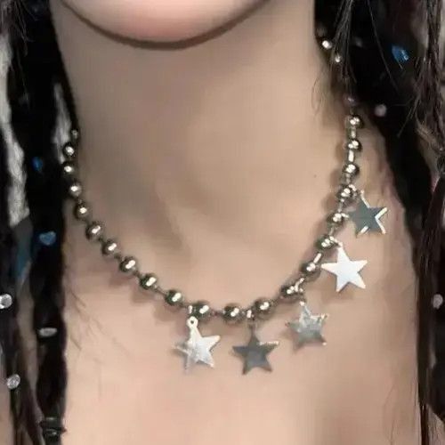 Handmade × Jewelry Star Chain Bead Necklace Punk Gothic Chrome Rock Y2K Grunge Size ONE SIZE - 3 Thumbnail