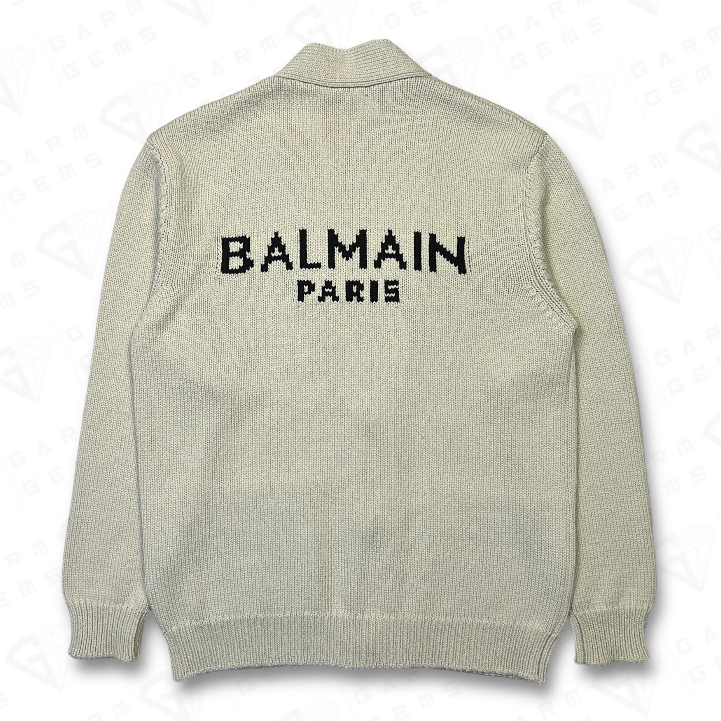 Balmain Balmain Logo Intarsia Knit Wool Cardigan Size US L / EU 52-54 / 3 - 2 Thumbnail