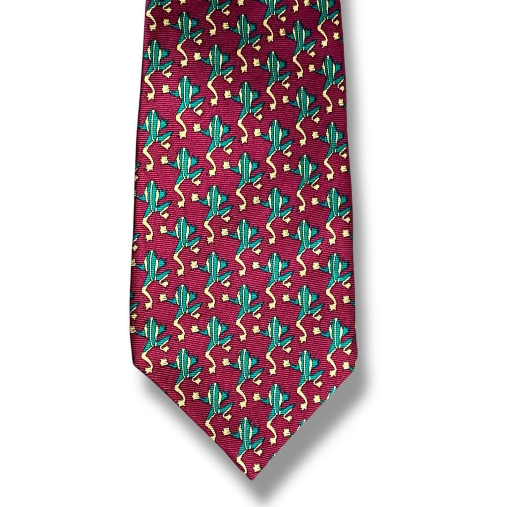 Vintage Vintage 90s Frog Print Silk Tie Burgundy Green Novelty Anima Size ONE SIZE - 5 Thumbnail