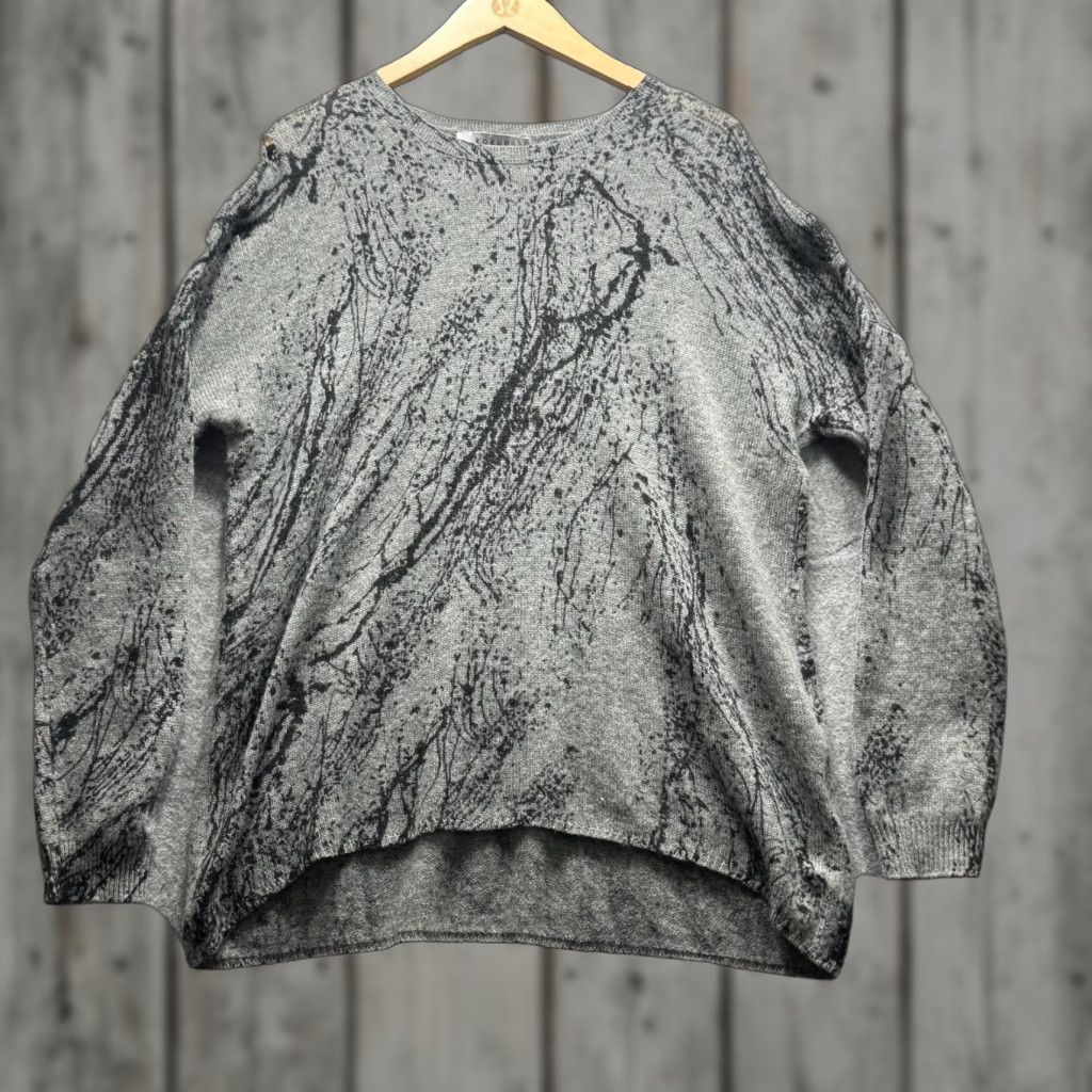 Vintage Kokun Sweater Womens Large Gray Abstract Print Knit Pullover Relaxed Hi Low Hem Size L / US 10 / IT 46 - 1 Thumbnail
