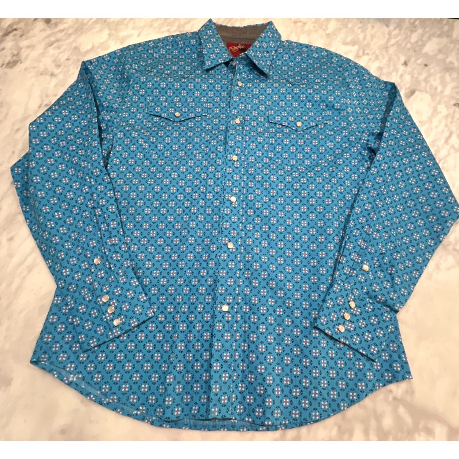 Vintage Rodeo Western Pearl Snap Shirt Men XL Long Sleeve Blue Geometric Cotton Cowboy Size US XL / EU 56 / 4 - 3 Thumbnail