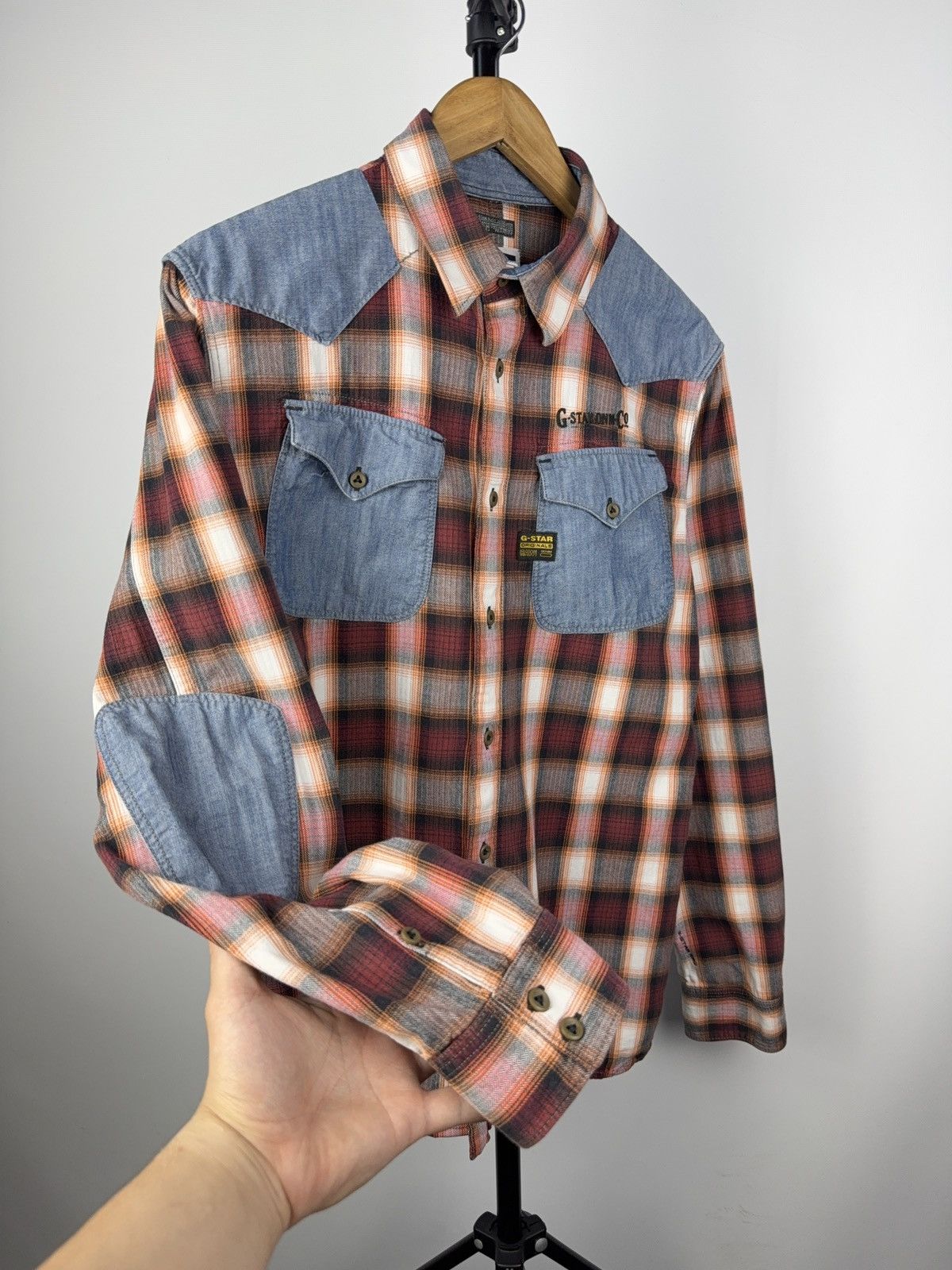 G-Star × Japanese Brand G-Star RAW Plaid Flannel Shirt with Denim Details L Y2K Size US L / EU 52-54 / 3 - 3 Thumbnail