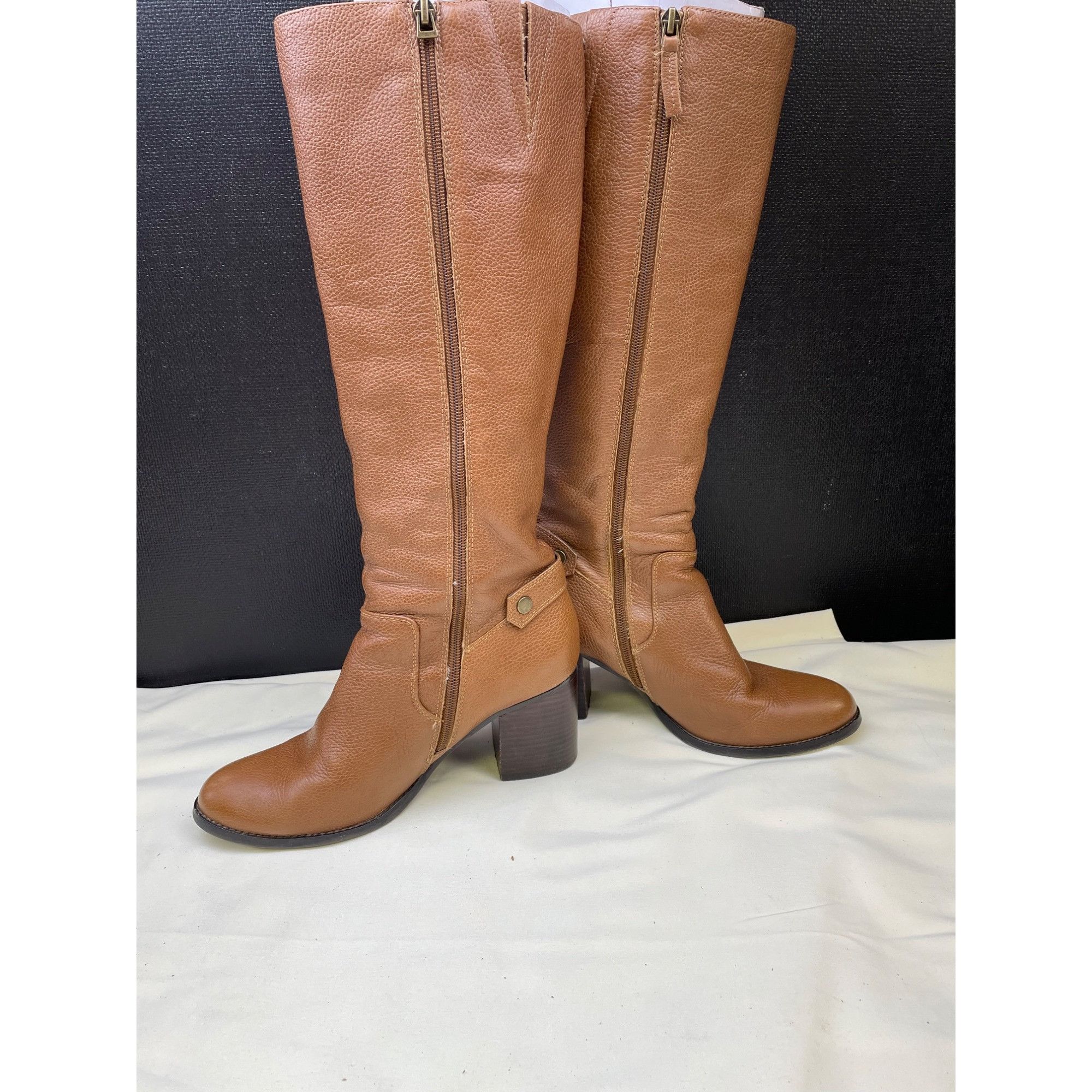 Franco Sarto Franco Sarto Womens Brown Pebbled Leather Heeled Boots Size Size US 8 / IT 38 - 3 Thumbnail