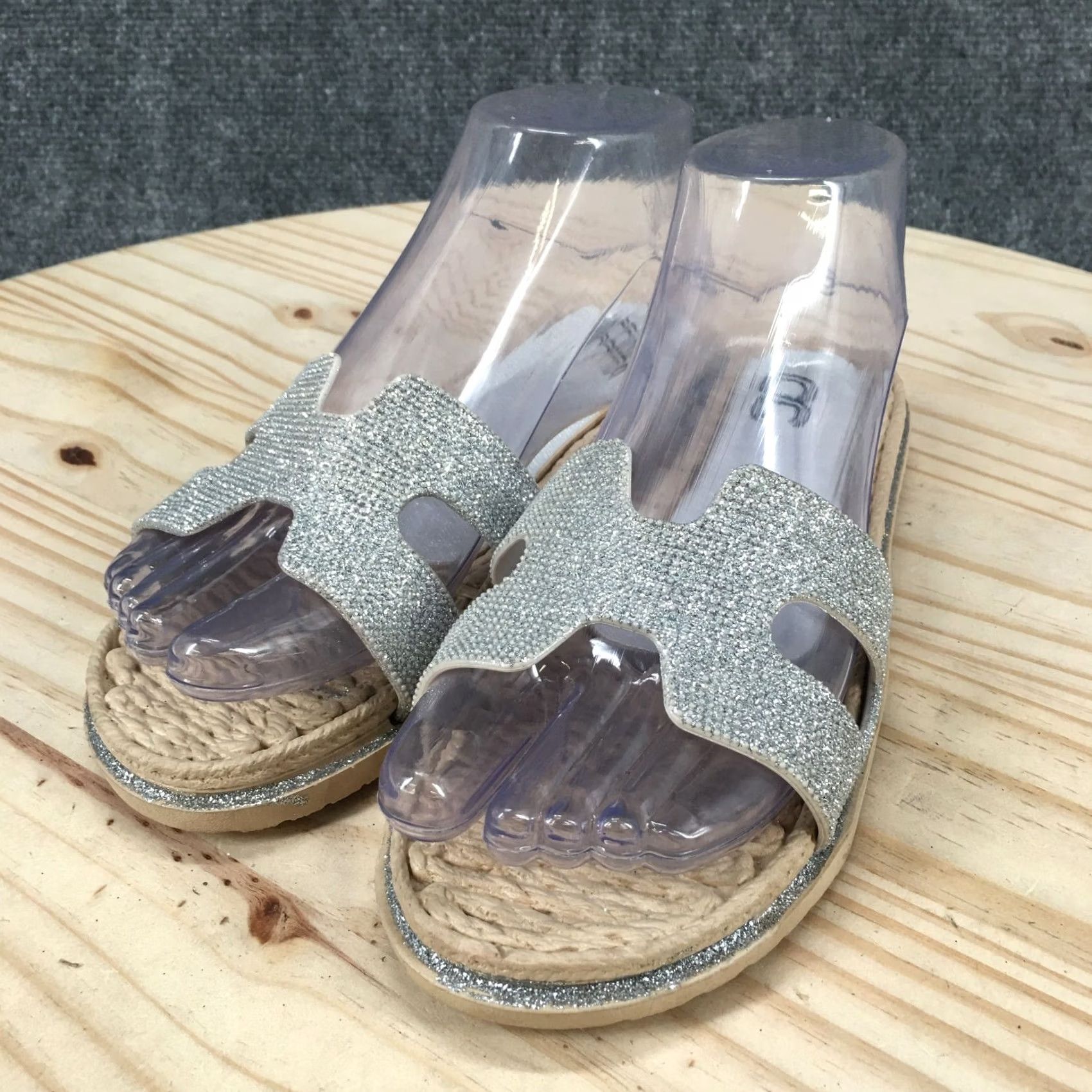 Vintage Cindy Claire Sandals Womens 39 Slide Flats Slip On CC Logo Silver Glitter NEW Size US 9 / IT 39 - 3 Thumbnail