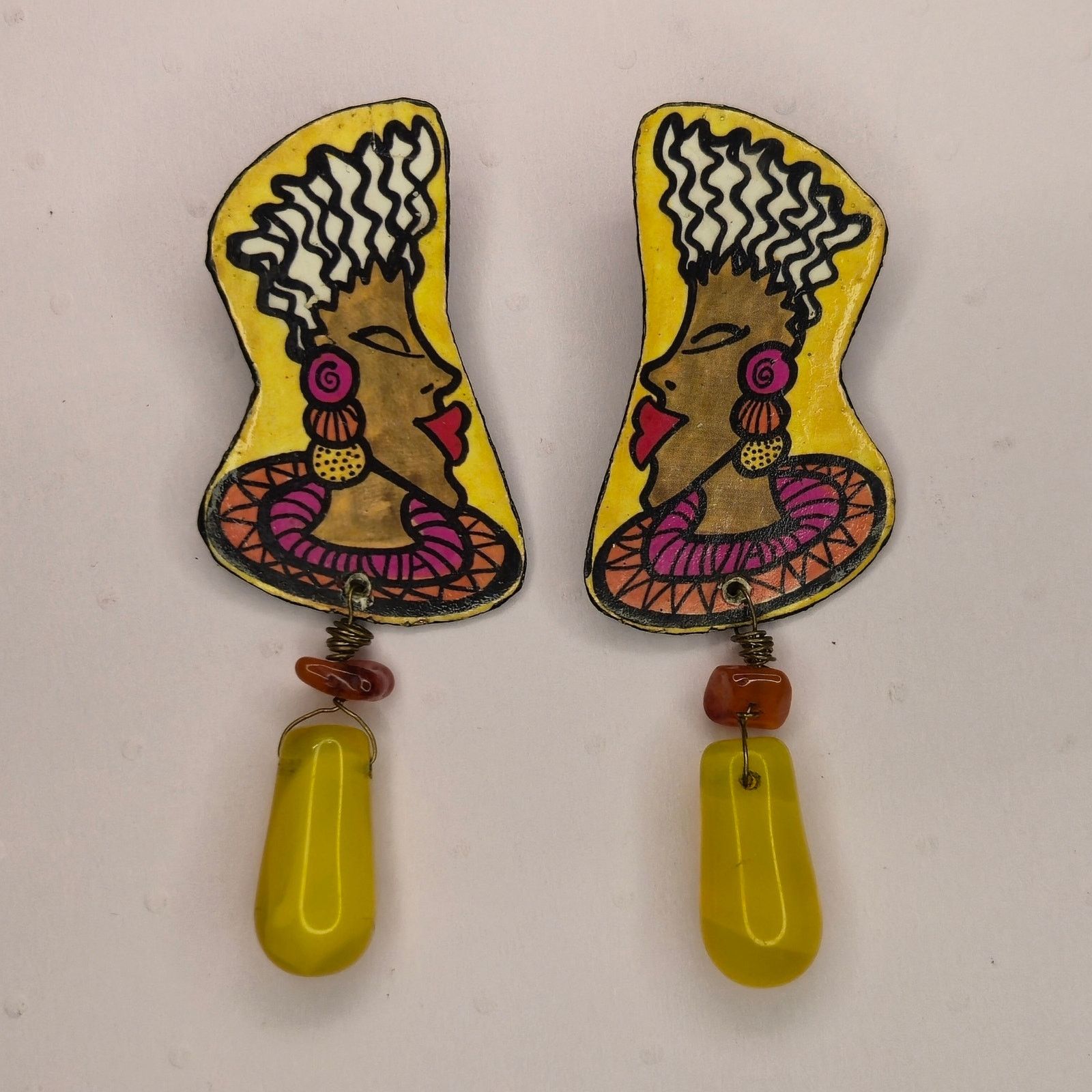 Vintage Vintage Afrocentric Hand Painted Earrings African Queen Glam Size ONE SIZE - 2 Thumbnail