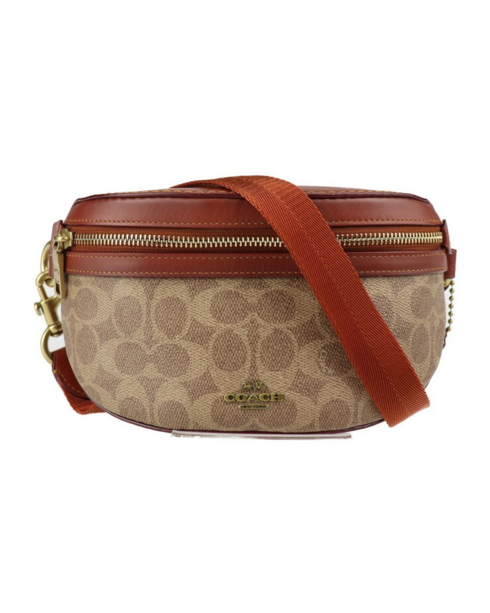image of Coach Brown Pvc Leather Fanny Pack With Gold Accents, Women's