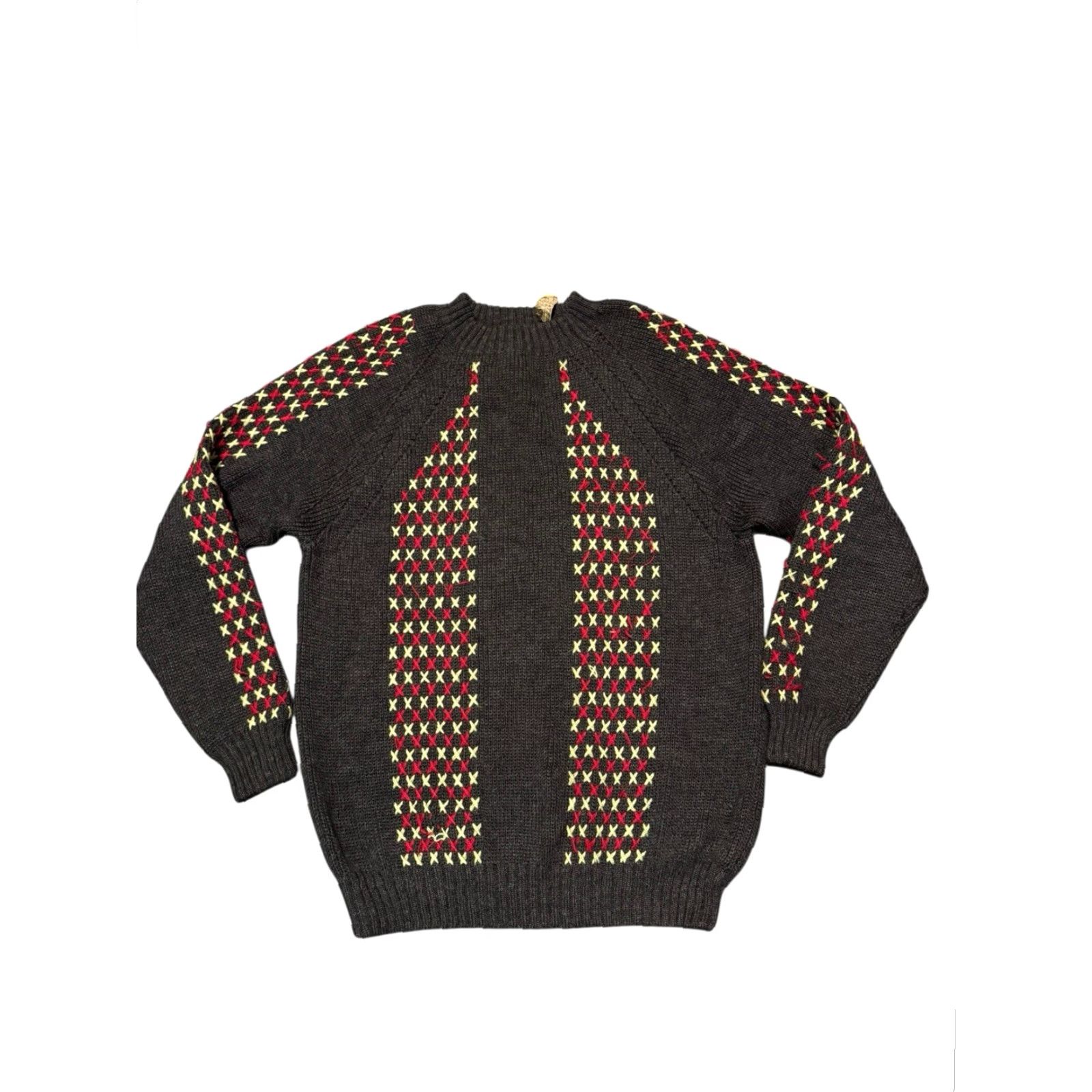 Vintage VINTAGE Bernhard Altmann Wool Sweater ITALY Raglan Cross Stitch Pattern 1950s 60s Green Size 40 Adults Mens Regular 100% Wool Size S / US 4 / IT 40 - 2 Thumbnail