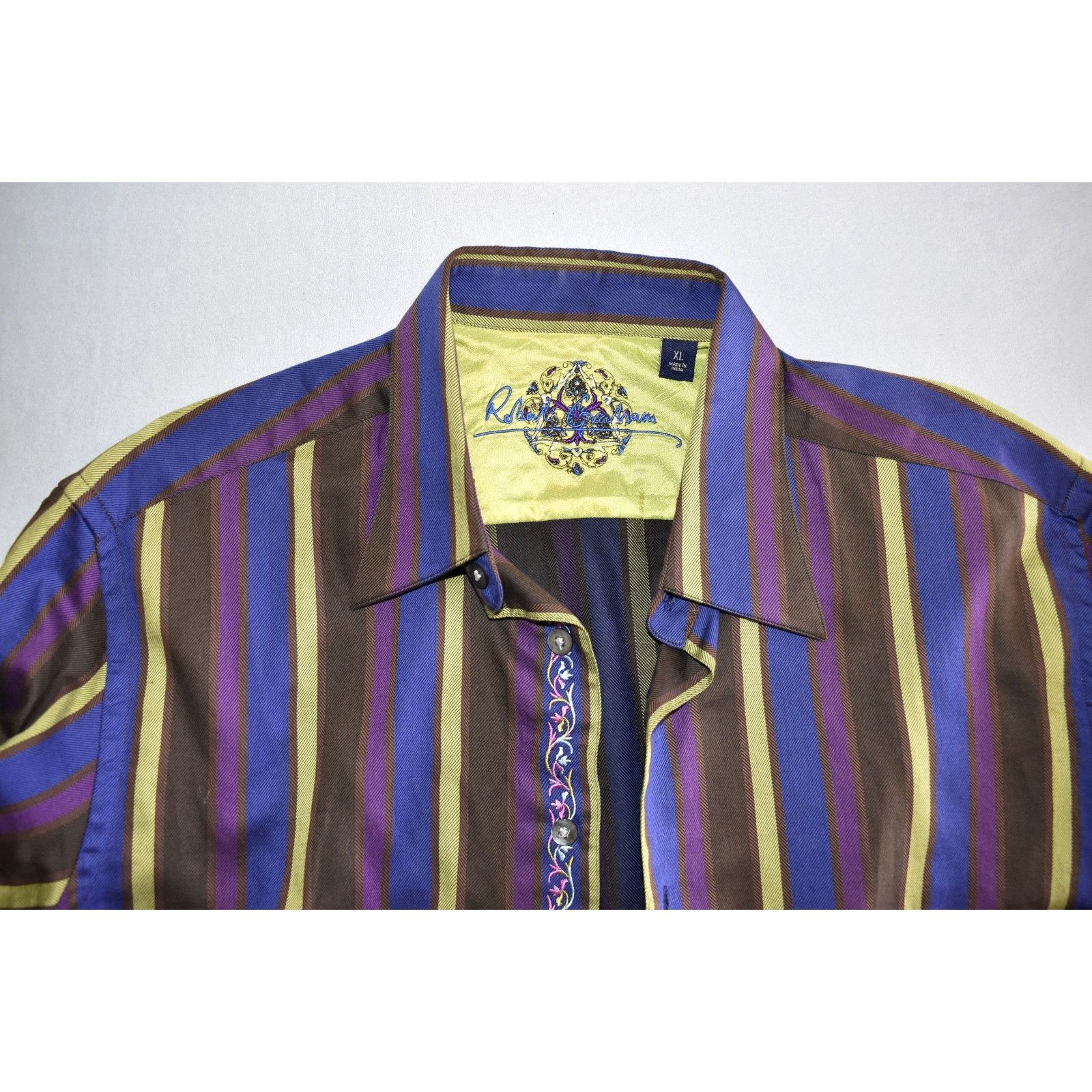 Robert Graham ROBERT GRAHAM Regal Stripe Cotton W/Silk Trim LS Shirt Sz XL Size US XL / EU 56 / 4 - 3 Thumbnail