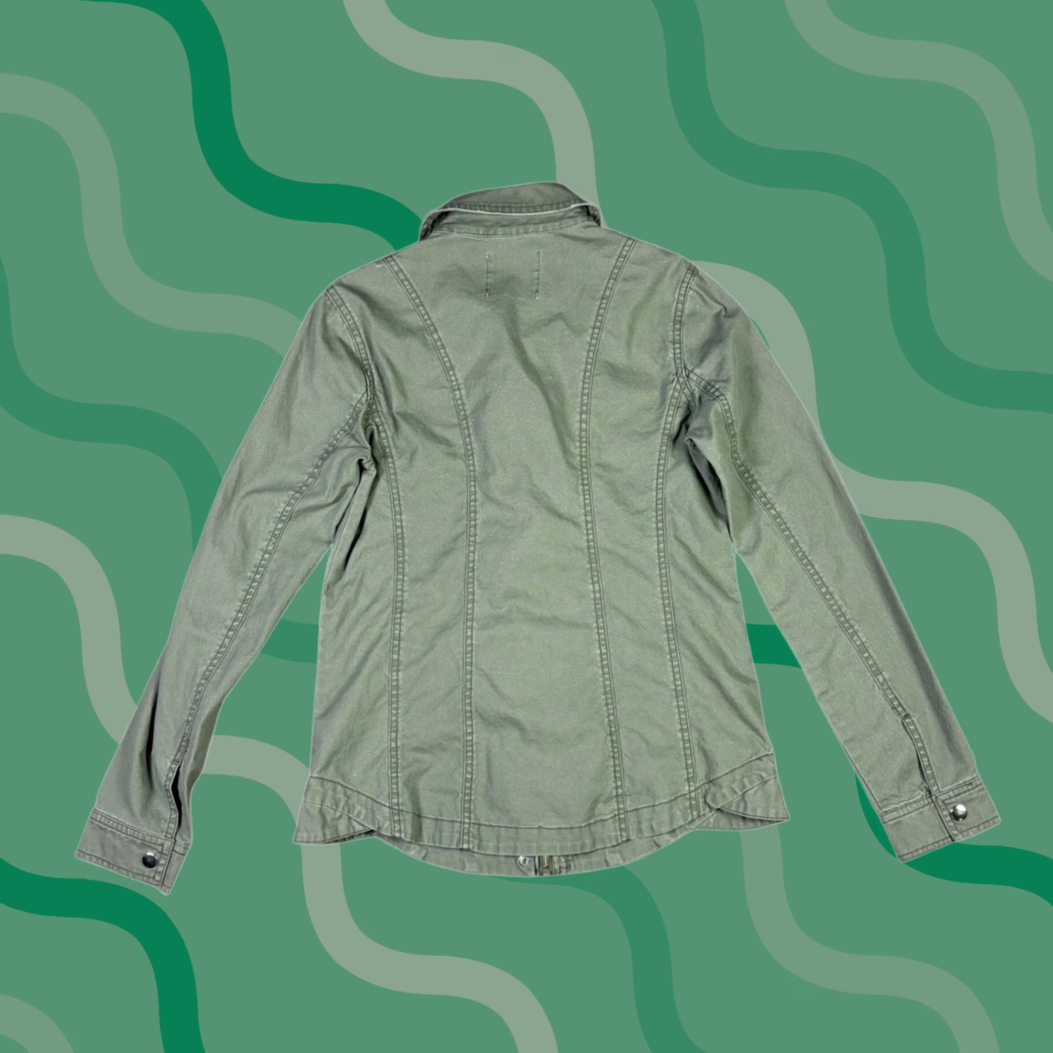 Olive VINTAGE? No — Mudd Olive Green Military Utility Field Jacket, Womens XS, Short Jacket, Snap Zip, Pockets, Lightweight, Casual, Fall Spring Size XS / US 0-2 / IT 36-38 - 1 Thumbnail