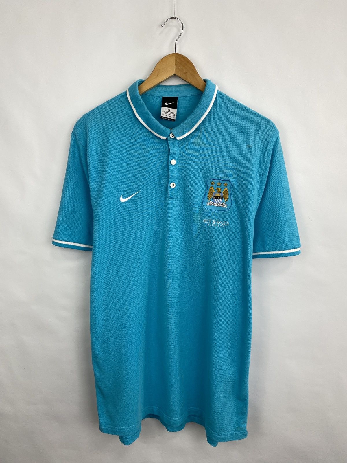 Nike 🏴󠁧󠁢󠁥󠁮󠁧󠁿 Vtg Y2K Nike Manchester City Football Soccer Polo T-Shirt Size US L / EU 52-54 / 3 - 3 Thumbnail