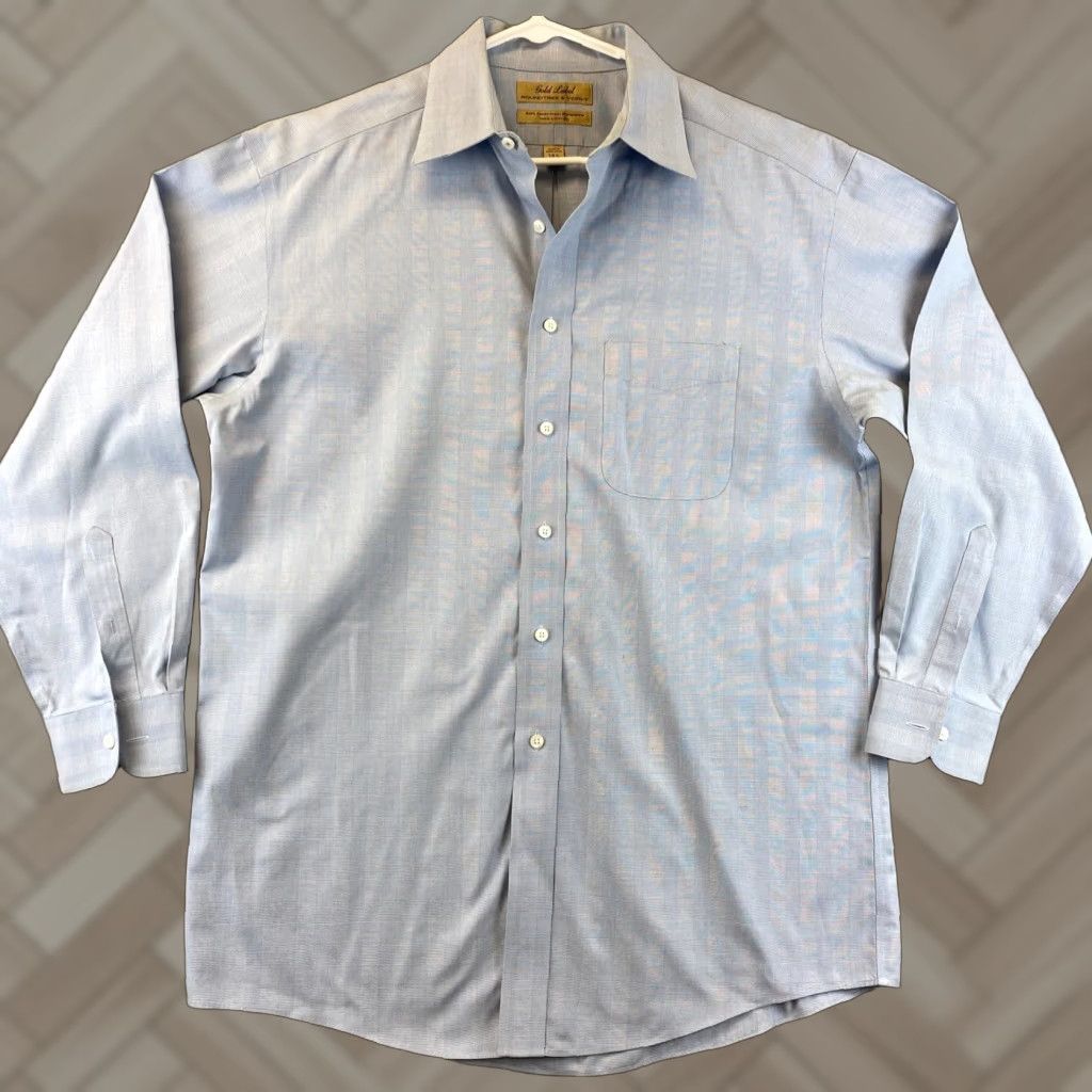 Roundtree & Yorke Roundtree & Yorke Gold Label Men's Dress Shirt 15.5-33 Blue Plaid Business Casual Non-Iron Fabric Size 40R - 1 Thumbnail