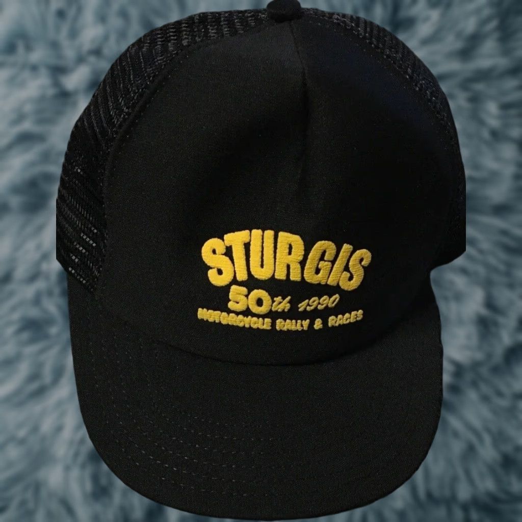 Fox Racing VINTAGE Sturgis 1990 Rally Trucker Hat USA Biker Motorcycle Grunge Harley Racing Men Adjustable Black USA Harley Trucker Hat 90s Biker Rockabilly Size ONE SIZE - 1 Thumbnail