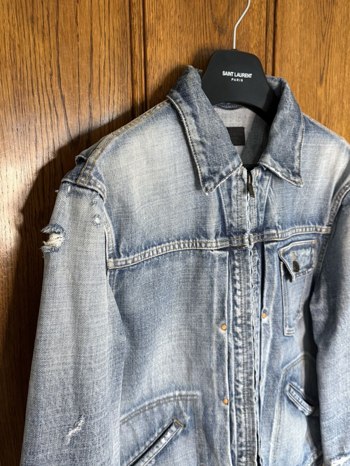 Saint Laurent Paris SS22 Saint Laurent zip distressed denim trucker jacket 50 Size US M / EU 48-50 / 2 - 2 Thumbnail