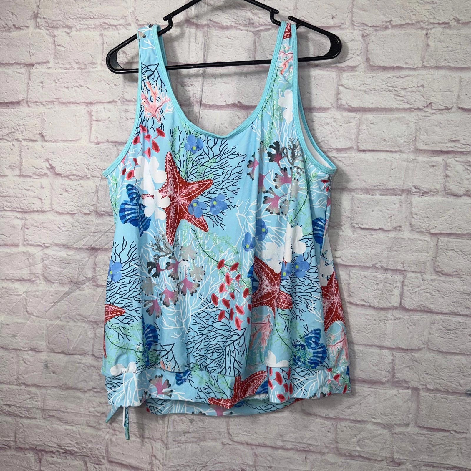 Other Sky Blue Marine Life Print Tie Tankini Size 1X Size ONE SIZE - 7 Thumbnail