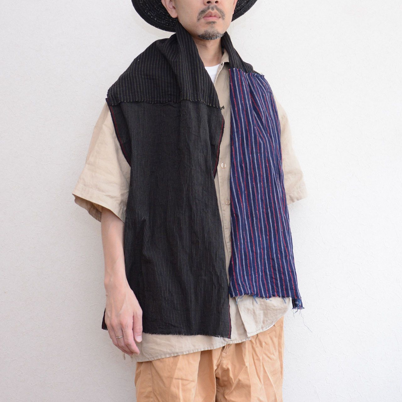 Other Vintage Japanese Cotton Patchwork Stole Stripe Hand Stitched Size ONE SIZE - 9 Thumbnail