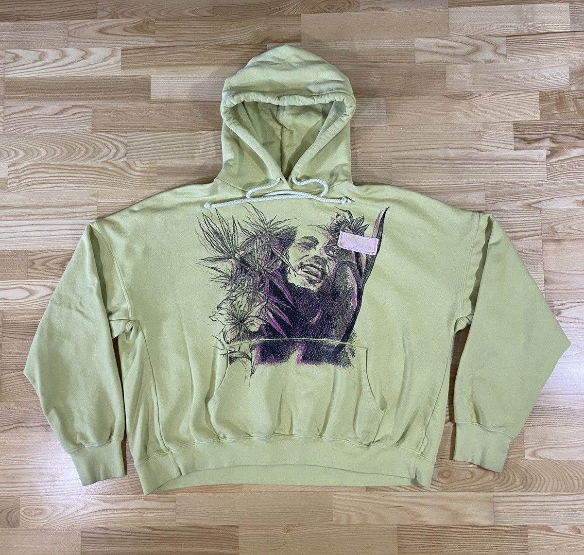 image of Bob Marley Happy Pale Green Hoodie, Men's (Size XL)