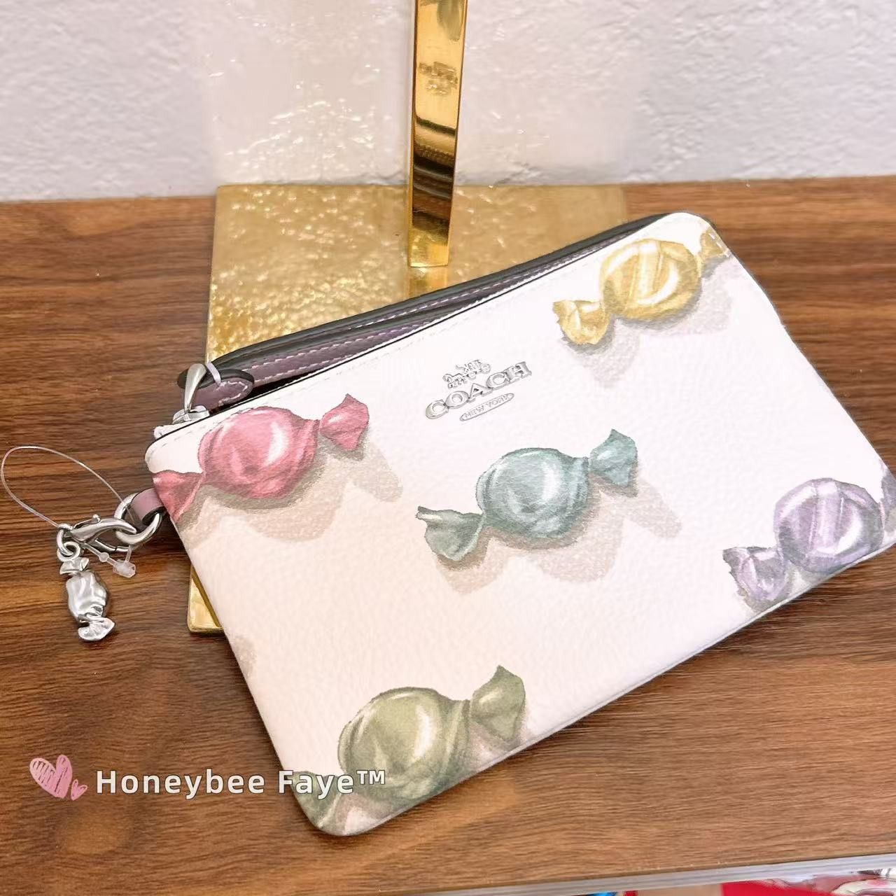 Coach Corner Zip Wristlet With Candy Print And Charm CDF34 Size ONE SIZE - 3 Thumbnail