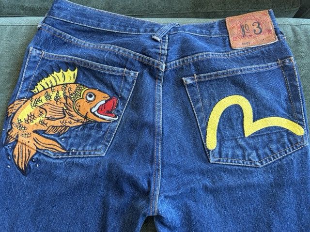 Evisu Custom Made Selvedge Jeans with Fish Embroidery Size US 31 - 1 Thumbnail