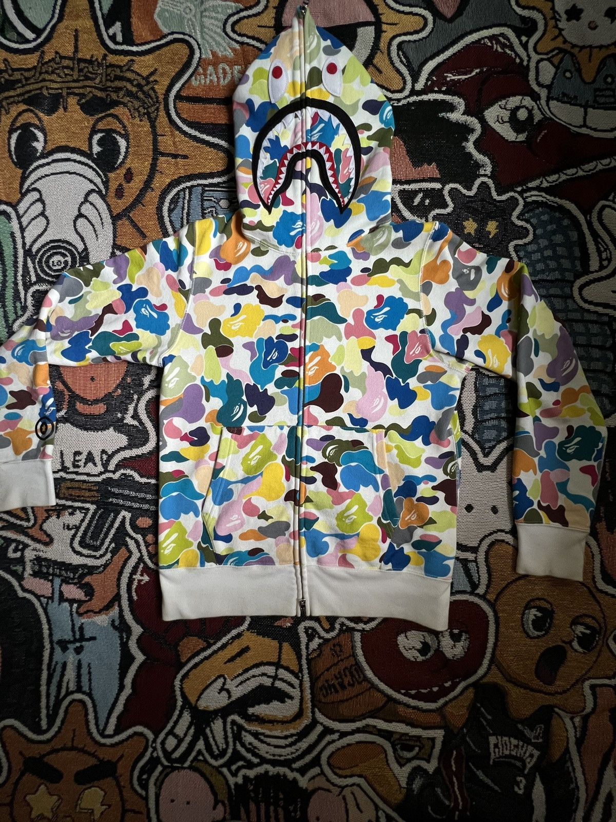 image of Bape Multi Camo Shark Full Zip Hoodie, Men's (Size Small)