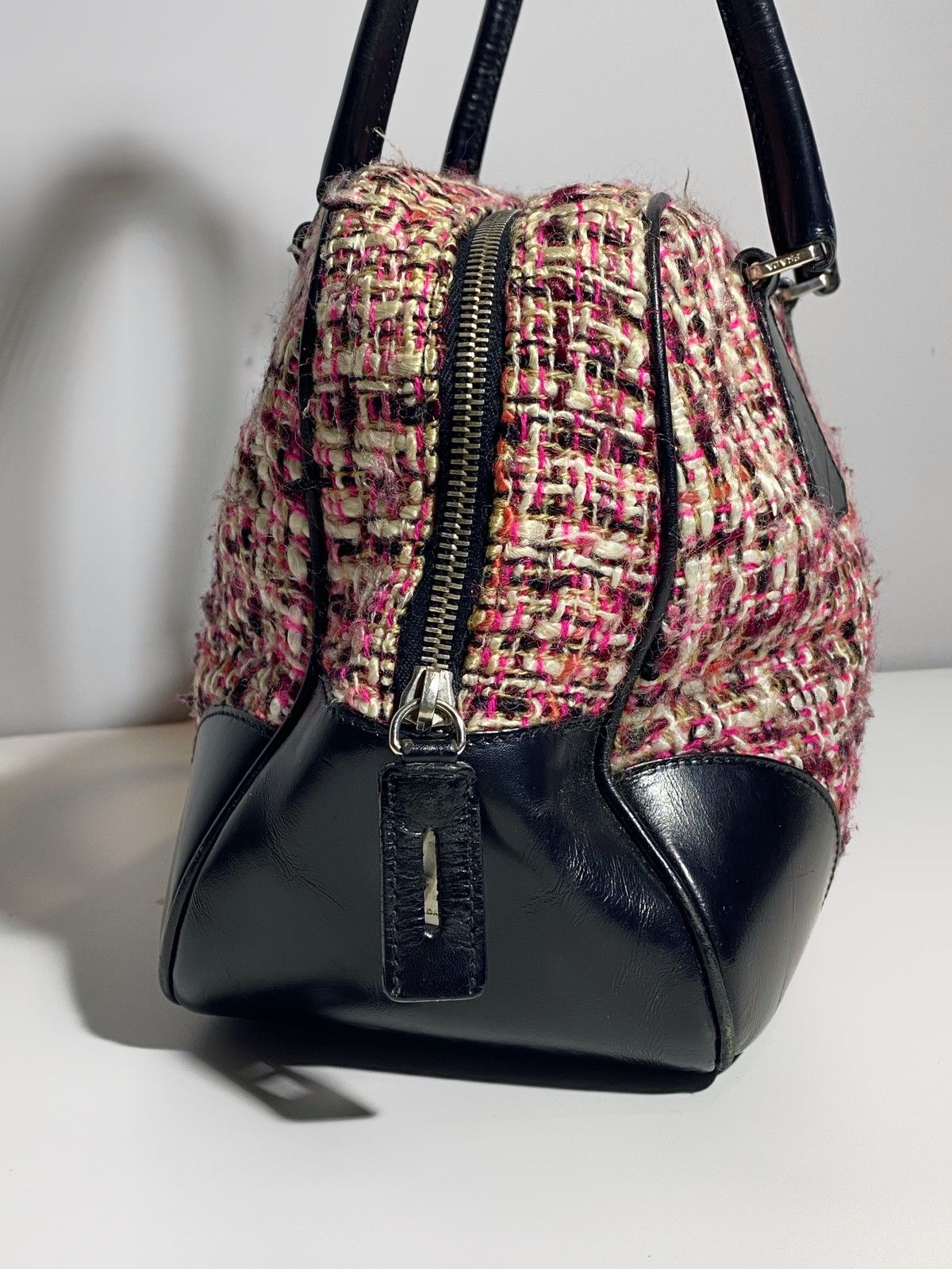 Prada Prada Boston Bag Triangle Logo Plate Tweed Size ONE SIZE - 6 Thumbnail